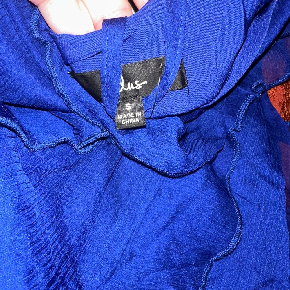 Lulu’s Tier Desire Cobalt Blue Tiered Ruffled Slit Chiffon Lace-Up Maxi Dress S - Picture 7 of 8